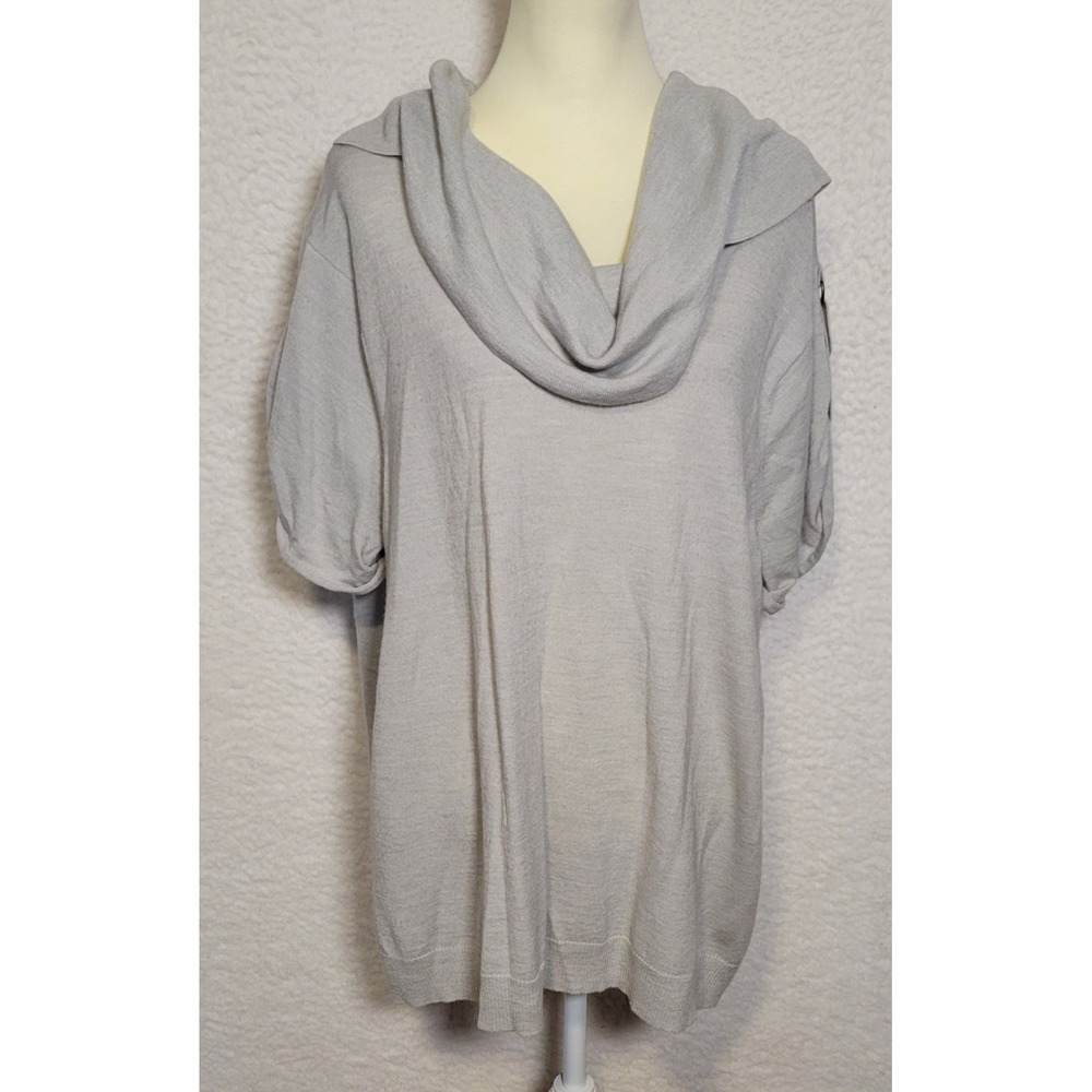 Lane Bryant Merino Wool Acrylic Sweater Size 26/28 Gray Cowl Neck 1201